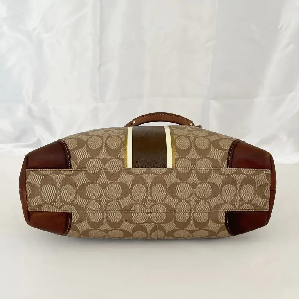 COACH Signature Heritage Stripe Tote Shoulder Bag Coated Canvas Leather - Picture 10 of 11